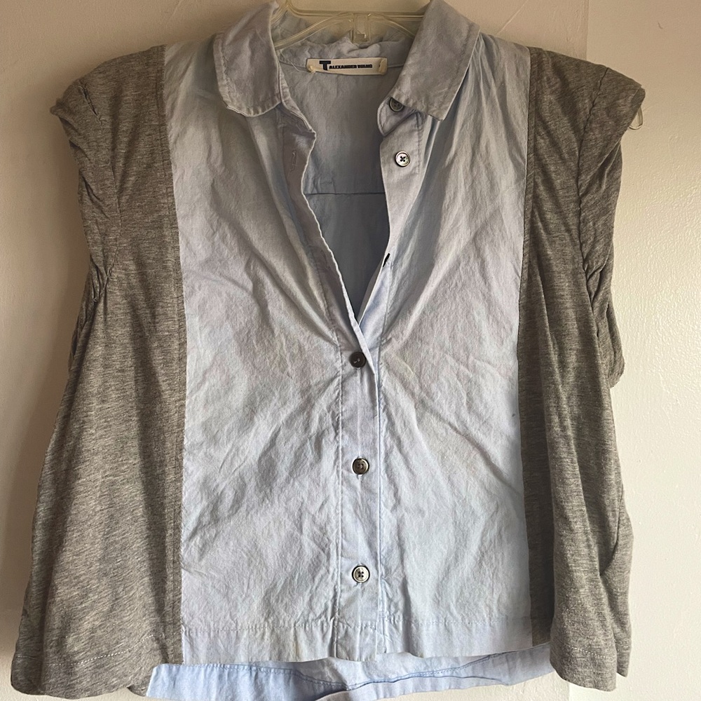 Alexander Wang,  button down blue and gray  crop top